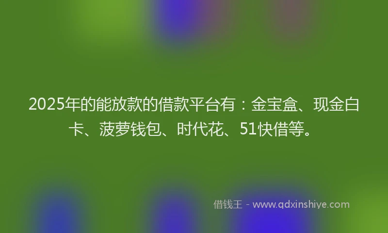 2025年的能放款的借款平台有：金宝盒、现金白卡、菠萝钱包、时代花、51快借等。