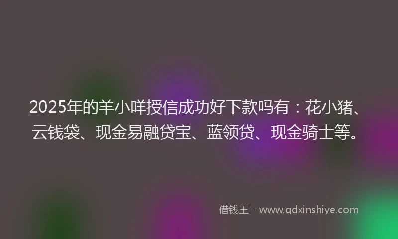 2025年的羊小咩授信成功好下款吗有：花小猪、云钱袋、现金易融贷宝、蓝领贷、现金骑士等。