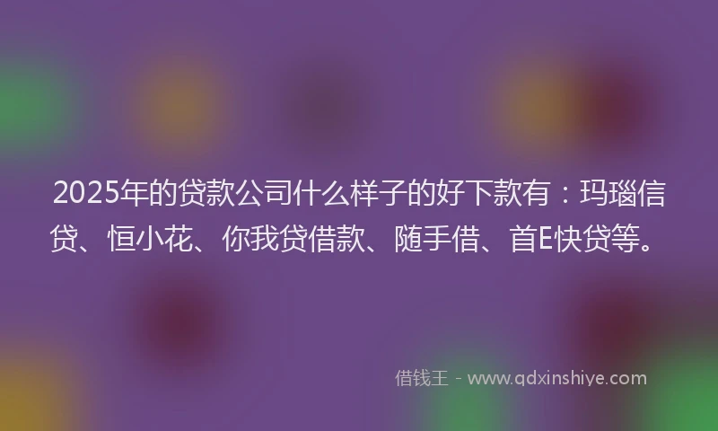2025年的贷款公司什么样子的好下款有：玛瑙信贷、恒小花、你我贷借款、随手借、首E快贷等。