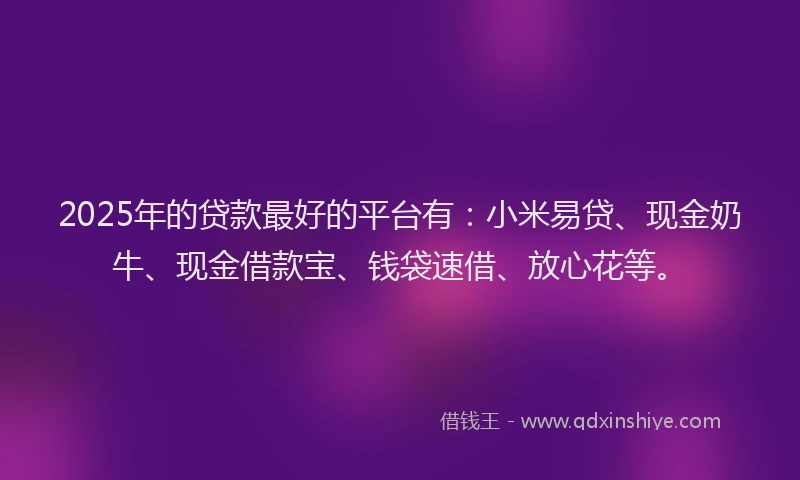 2025年的贷款最好的平台有：小米易贷、现金奶牛、现金借款宝、钱袋速借、放心花等。