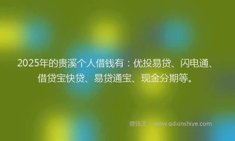 2025年的贵溪个人借钱有：优投易贷、闪电通、借贷宝快贷、易贷通宝、现金分期等。