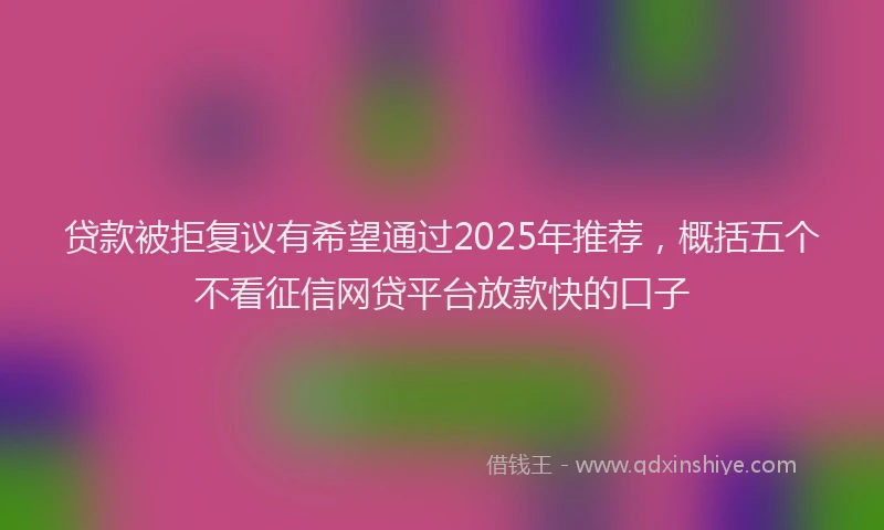 贷款被拒复议有希望通过2025年推荐，概括五个不看征信网贷平台放款快的口子