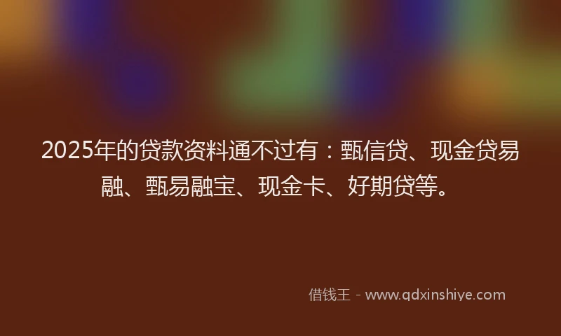 2025年的贷款资料通不过有：甄信贷、现金贷易融、甄易融宝、现金卡、好期贷等。