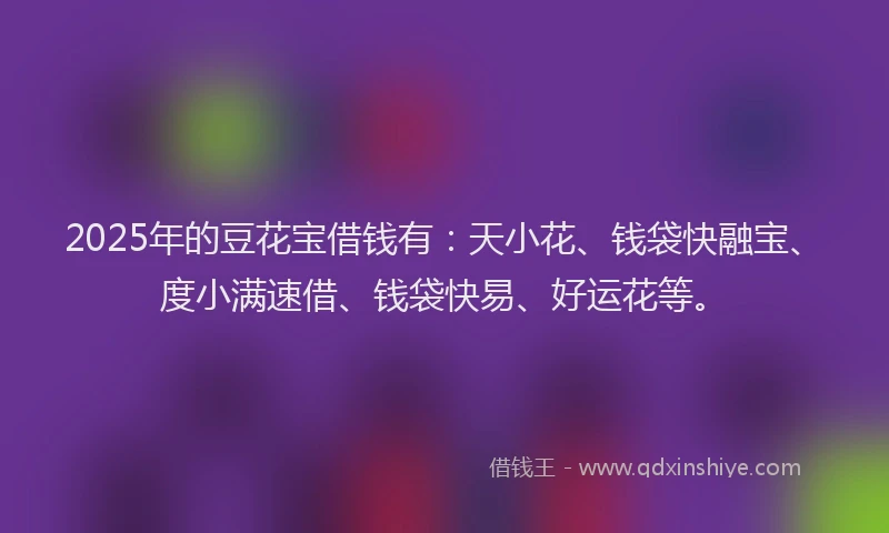 2025年的豆花宝借钱有：天小花、钱袋快融宝、度小满速借、钱袋快易、好运花等。