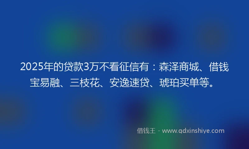 2025年的贷款3万不看征信有：森泽商城、借钱宝易融、三枝花、安逸速贷、琥珀买单等。