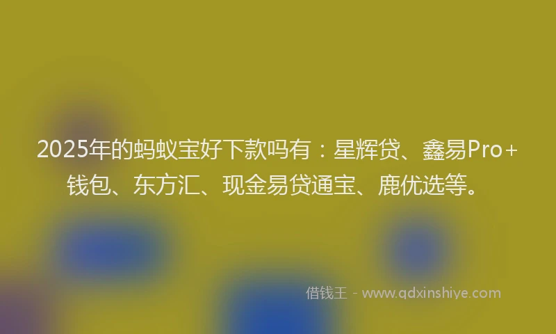 2025年的蚂蚁宝好下款吗有：星辉贷、鑫易Pro+钱包、东方汇、现金易贷通宝、鹿优选等。