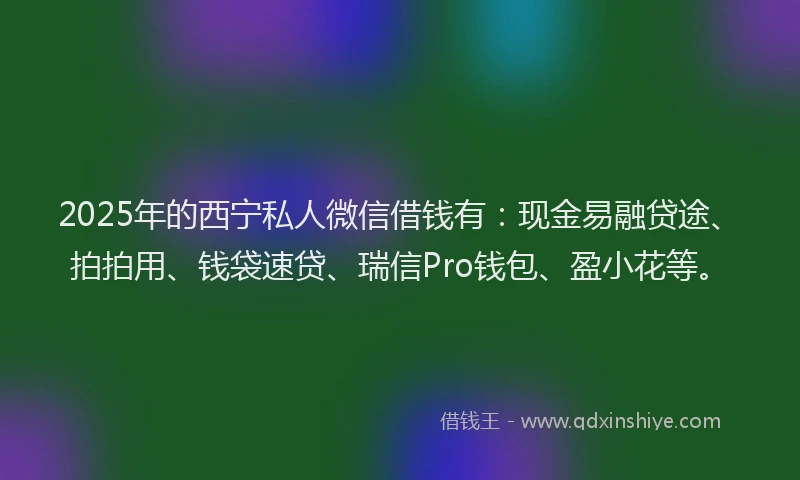 2025年的西宁私人微信借钱有:现金易融贷途、拍拍用、钱袋速贷、瑞信Pro钱包、盈小花等。