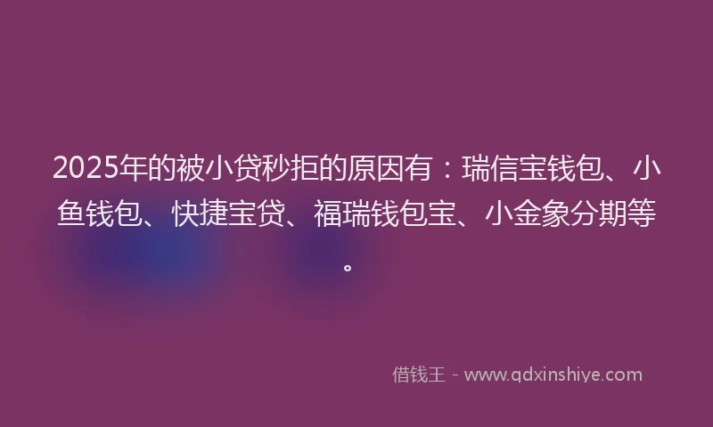 2025年的被小贷秒拒的原因有：瑞信宝钱包、小鱼钱包、快捷宝贷、福瑞钱包宝、小金象分期等。