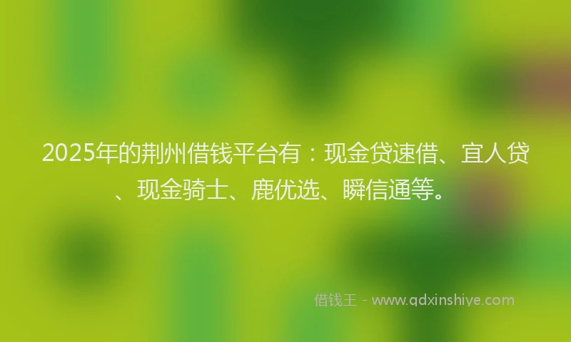 2025年的荆州借钱平台有：现金贷速借、宜人贷、现金骑士、鹿优选、瞬信通等。