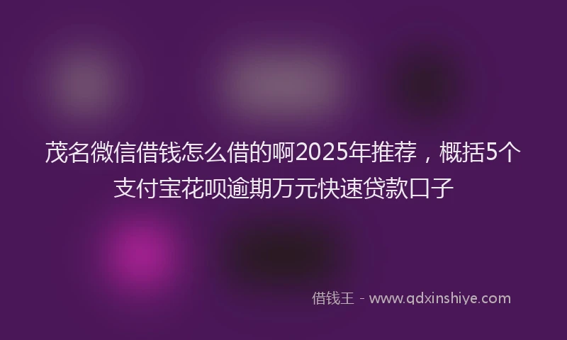 茂名微信借钱怎么借的啊2025年推荐，概括5个支付宝花呗逾期万元快速贷款口子