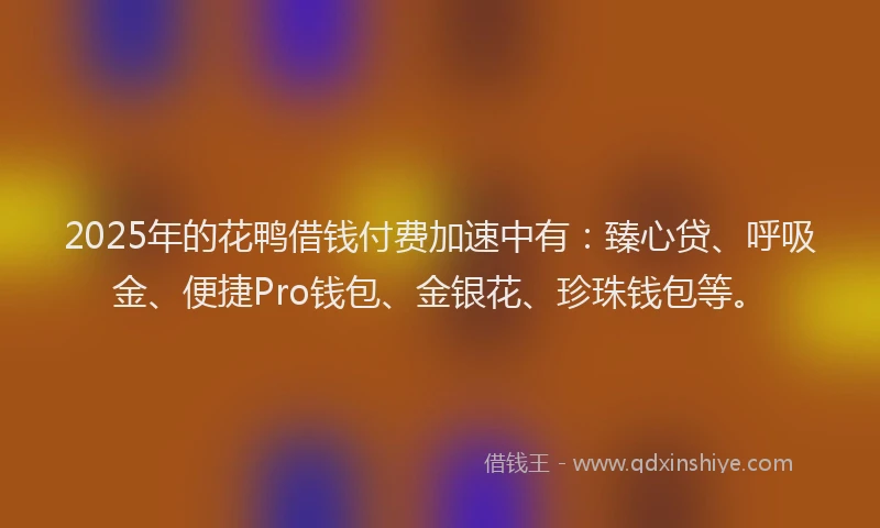 2025年的花鸭借钱付费加速中有：臻心贷、呼吸金、便捷Pro钱包、金银花、珍珠钱包等。