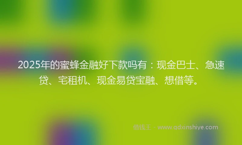 2025年的蜜蜂金融好下款吗有：现金巴士、急速贷、宅租机、现金易贷宝融、想借等。