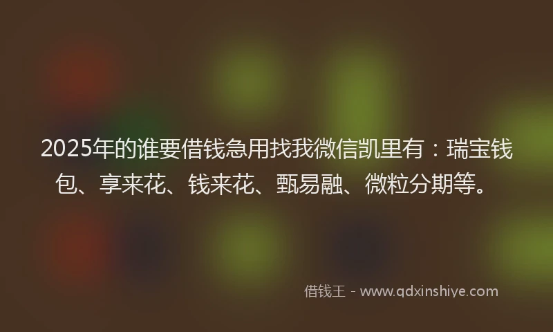 2025年的谁要借钱急用找我微信凯里有：瑞宝钱包、享来花、钱来花、甄易融、微粒分期等。