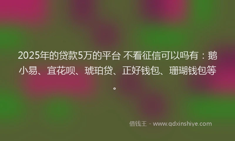 2025年的贷款5万的平台 不看征信可以吗有：鹅小易、宜花呗、琥珀贷、正好钱包、珊瑚钱包等。