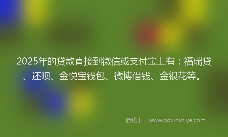2025年的贷款直接到微信或支付宝上有：福瑞贷、还呗、金悦宝钱包、微博借钱、金银花等。