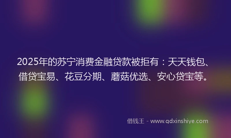 2025年的苏宁消费金融贷款被拒有：天天钱包、借贷宝易、花豆分期、蘑菇优选、安心贷宝等。