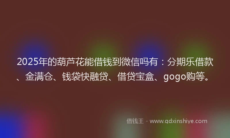 2025年的葫芦花能借钱到微信吗有：分期乐借款、金满仓、钱袋快融贷、借贷宝盒、gogo购等。