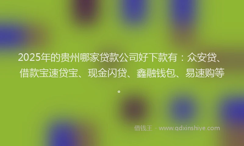 2025年的贵州哪家贷款公司好下款有：众安贷、借款宝速贷宝、现金闪贷、鑫融钱包、易速购等。
