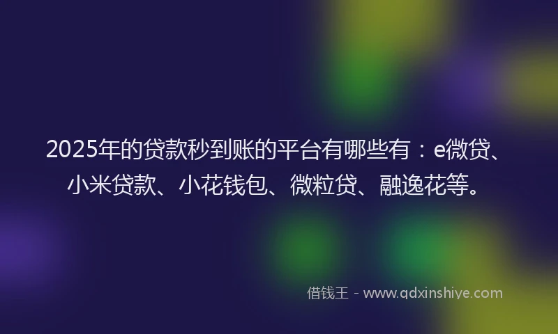 2025年的贷款秒到账的平台有哪些有：e微贷、小米贷款、小花钱包、微粒贷、融逸花等。