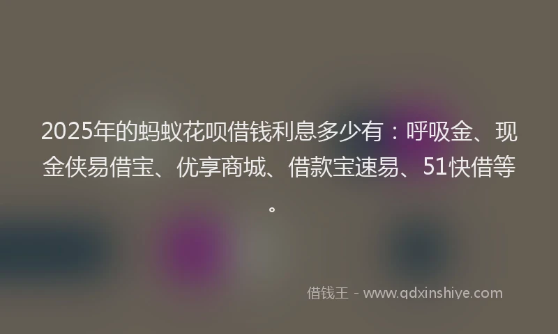 2025年的蚂蚁花呗借钱利息多少有：呼吸金、现金侠易借宝、优享商城、借款宝速易、51快借等。