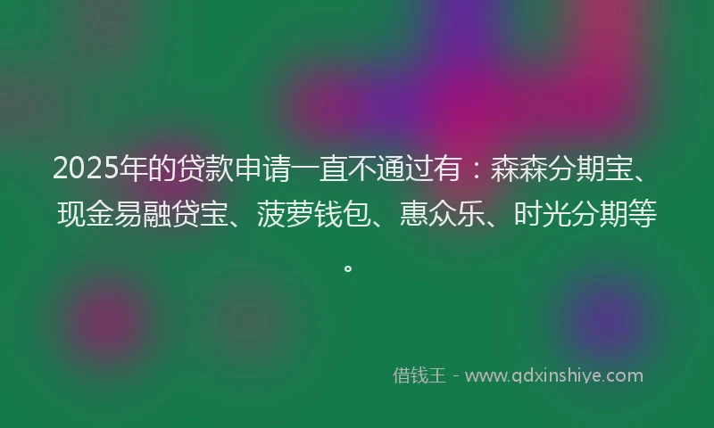 2025年的贷款申请一直不通过有：森森分期宝、现金易融贷宝、菠萝钱包、惠众乐、时光分期等。