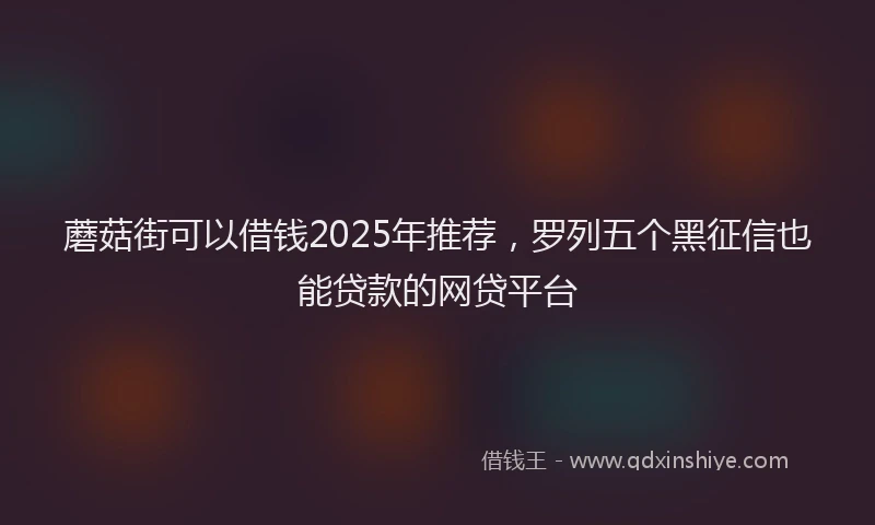蘑菇街可以借钱2025年推荐，罗列五个黑征信也能贷款的网贷平台
