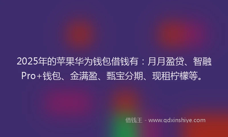 2025年的苹果华为钱包借钱有：月月盈贷、智融Pro+钱包、金满盈、甄宝分期、现租柠檬等。