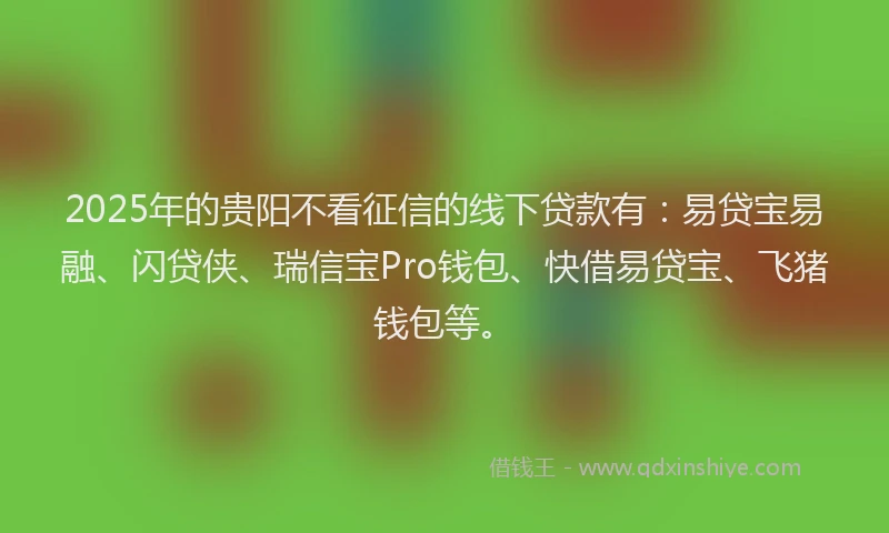 2025年的贵阳不看征信的线下贷款有：易贷宝易融、闪贷侠、瑞信宝Pro钱包、快借易贷宝、飞猪钱包等。