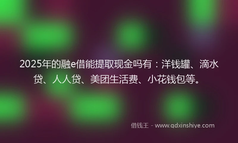 2025年的融e借能提取现金吗有：洋钱罐、滴水贷、人人贷、美团生活费、小花钱包等。