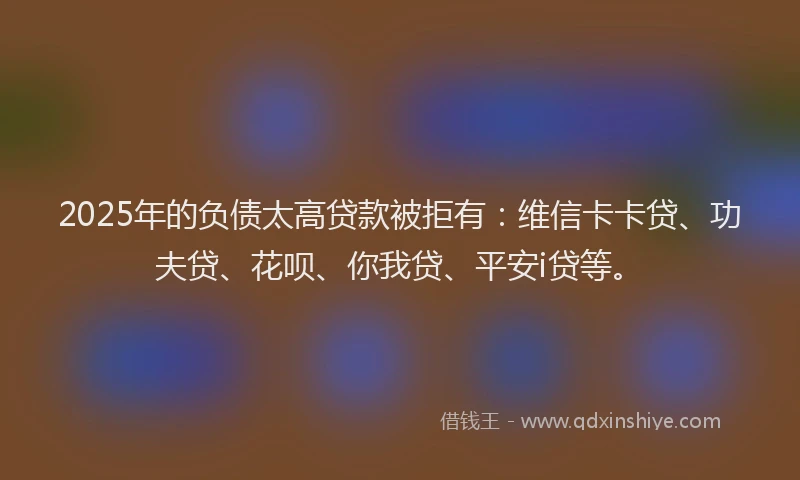 2025年的负债太高贷款被拒有：维信卡卡贷、功夫贷、花呗、你我贷、平安i贷等。