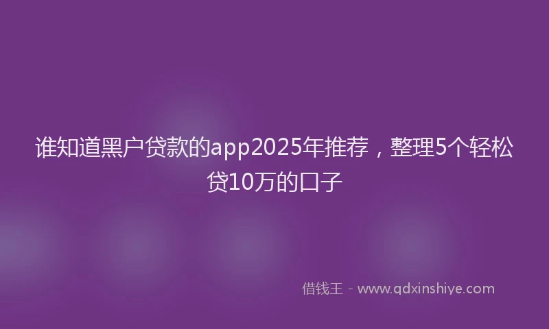 谁知道黑户贷款的app2025年推荐，整理5个轻松贷10万的口子