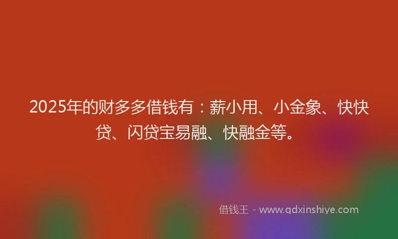 2025年的财多多借钱有：薪小用、小金象、快快贷、闪贷宝易融、快融金等。