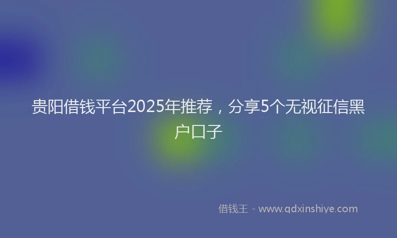 贵阳借钱平台2025年推荐，分享5个无视征信黑户口子