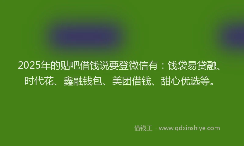 2025年的贴吧借钱说要登微信有：钱袋易贷融、时代花、鑫融钱包、美团借钱、甜心优选等。