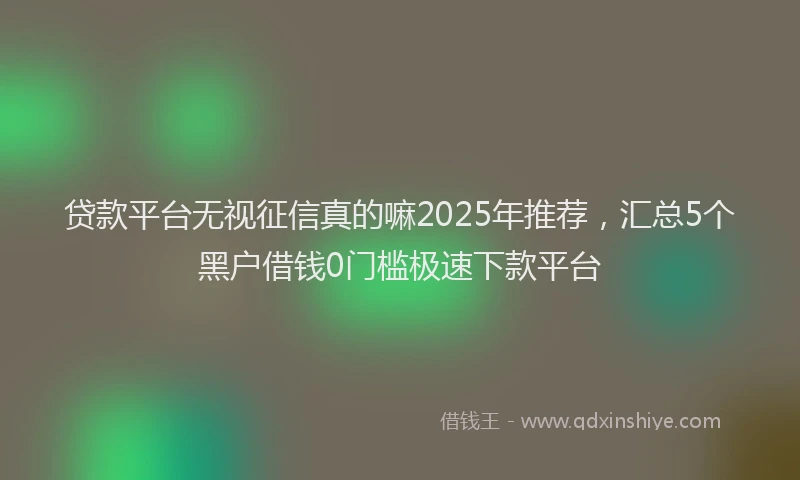 贷款平台无视征信真的嘛2025年推荐，汇总5个黑户借钱0门槛极速下款平台