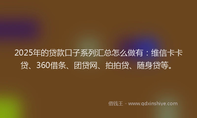 2025年的贷款口子系列汇总怎么做有：维信卡卡贷、360借条、团贷网、拍拍贷、随身贷等。