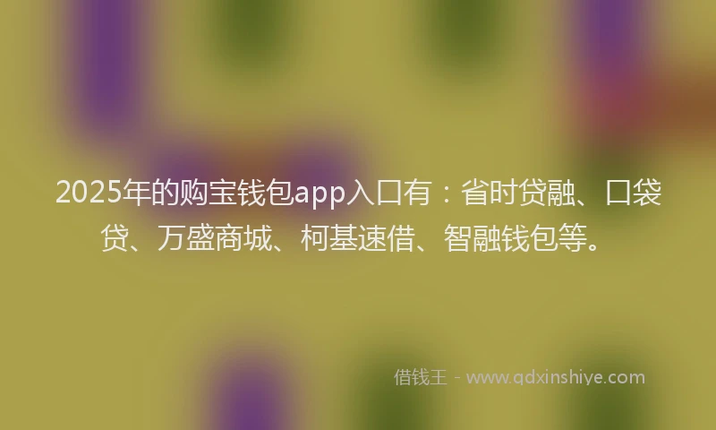 2025年的购宝钱包app入口有：省时贷融、口袋贷、万盛商城、柯基速借、智融钱包等。