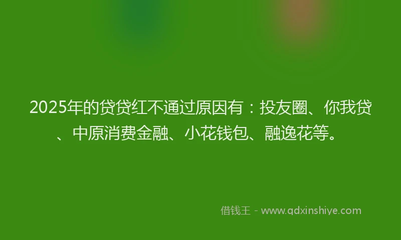 2025年的贷贷红不通过原因有：投友圈、你我贷、中原消费金融、小花钱包、融逸花等。
