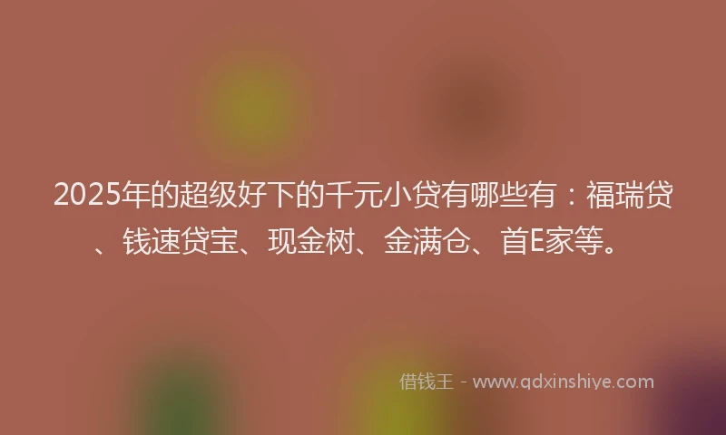 2025年的超级好下的千元小贷有哪些有：福瑞贷、钱速贷宝、现金树、金满仓、首E家等。