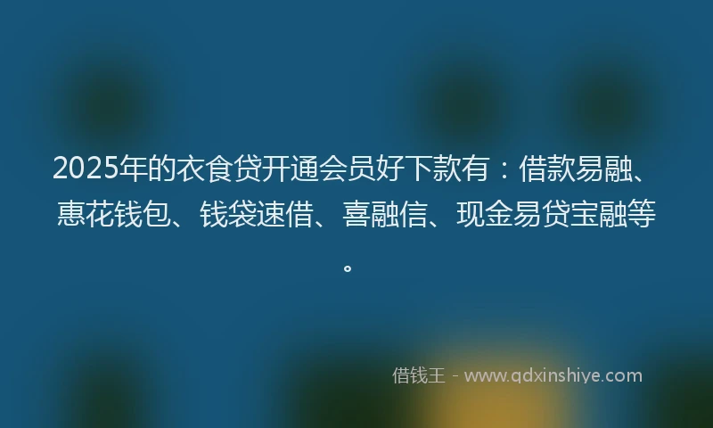 2025年的衣食贷开通会员好下款有：借款易融、惠花钱包、钱袋速借、喜融信、现金易贷宝融等。