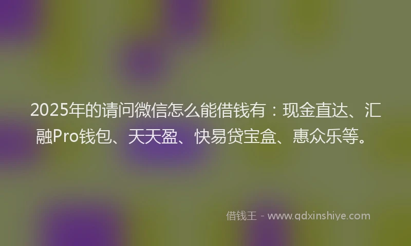 2025年的请问微信怎么能借钱有：现金直达、汇融Pro钱包、天天盈、快易贷宝盒、惠众乐等。