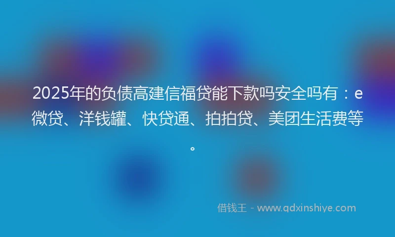 2025年的负债高建信福贷能下款吗安全吗有：e微贷、洋钱罐、快贷通、拍拍贷、美团生活费等。
