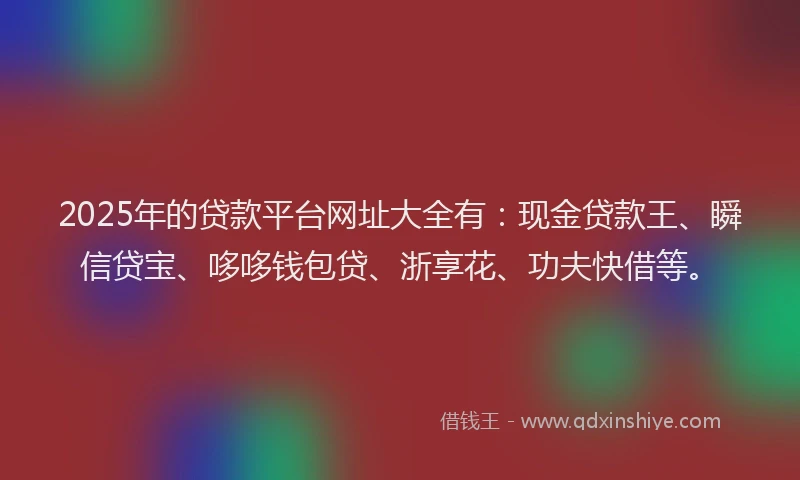 2025年的贷款平台网址大全有：现金贷款王、瞬信贷宝、哆哆钱包贷、浙享花、功夫快借等。