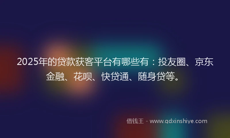 2025年的贷款获客平台有哪些有：投友圈、京东金融、花呗、快贷通、随身贷等。