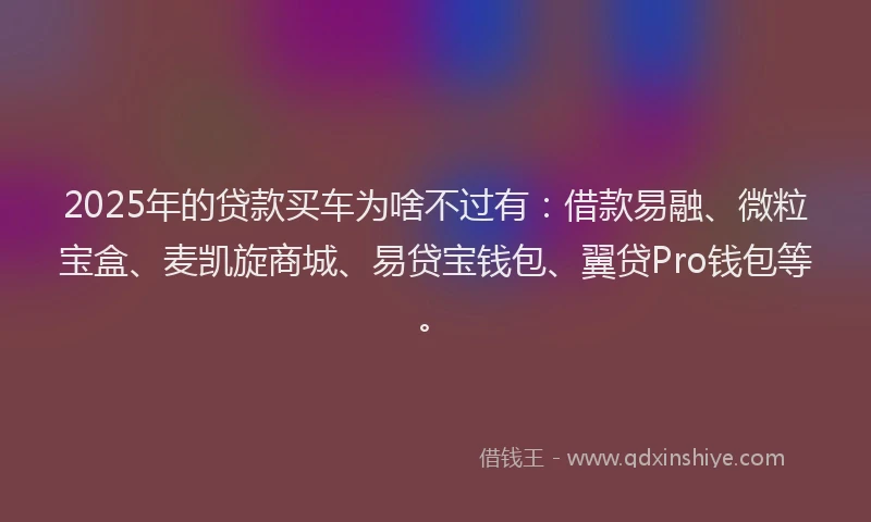 2025年的贷款买车为啥不过有：借款易融、微粒宝盒、麦凯旋商城、易贷宝钱包、翼贷Pro钱包等。