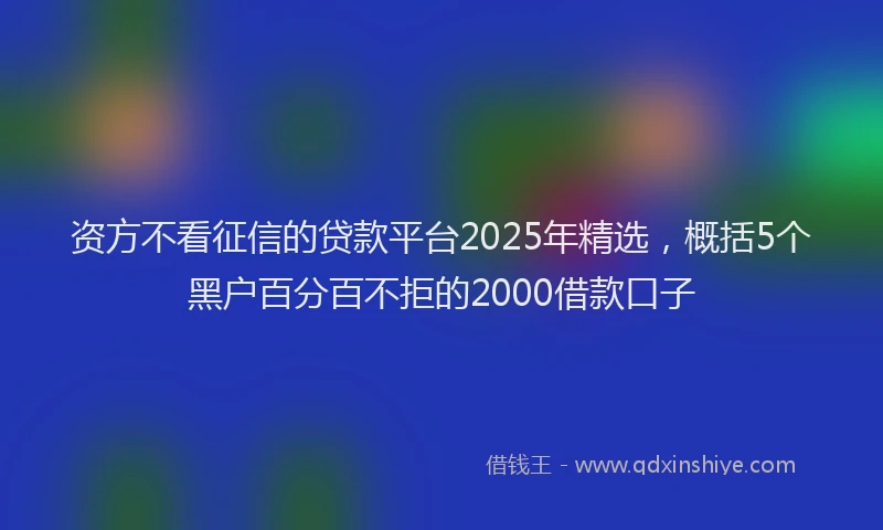 资方不看征信的贷款平台2025年精选，概括5个黑户百分百不拒的2000借款口子
