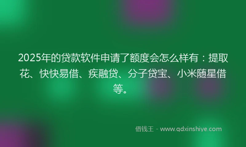 2025年的贷款软件申请了额度会怎么样有：提取花、快快易借、疾融贷、分子贷宝、小米随星借等。