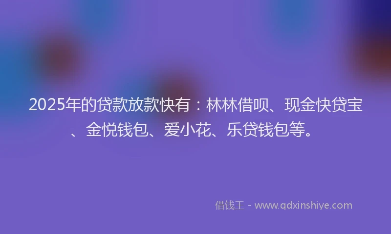 2025年的贷款放款快有：林林借呗、现金快贷宝、金悦钱包、爱小花、乐贷钱包等。