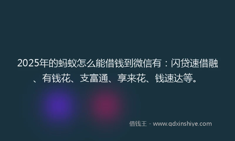 2025年的蚂蚁怎么能借钱到微信有：闪贷速借融、有钱花、支富通、享来花、钱速达等。