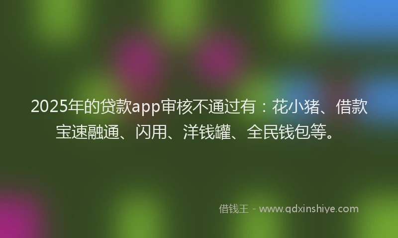2025年的贷款app审核不通过有：花小猪、借款宝速融通、闪用、洋钱罐、全民钱包等。